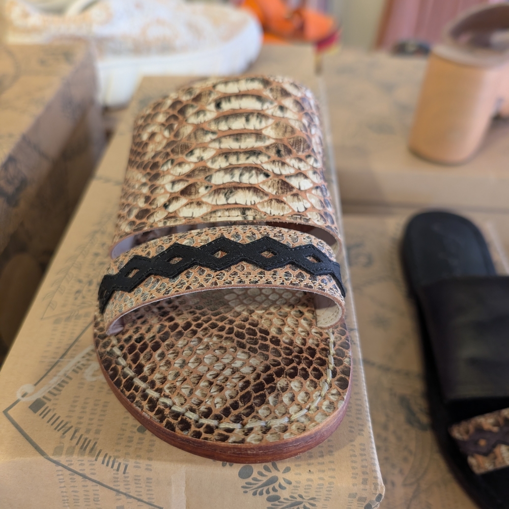 Free People Brown Snake Print Slide Sandals